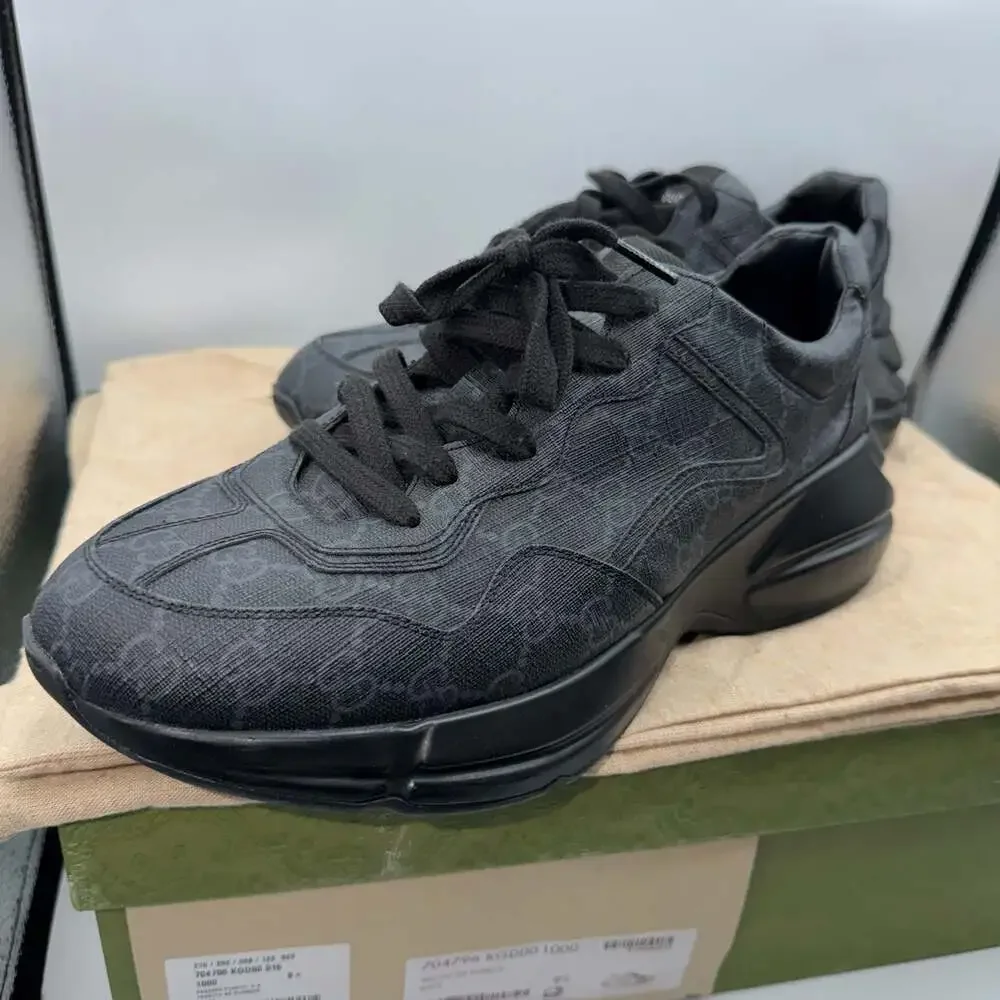 Gucci GG Rhyton Black Monogram Canvas Sneakers 704796 KGD00 1000